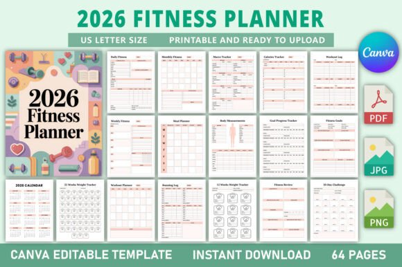 2026 Fitness Planner Editable for Customization