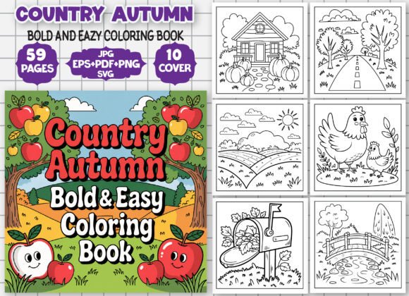 Country Autumn Bold Easy Coloring Book