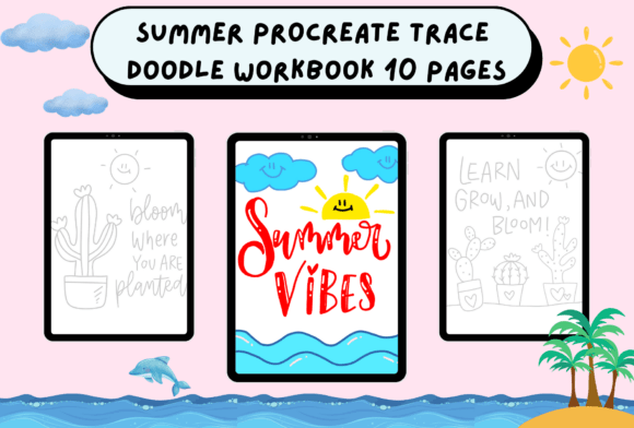Summer Procreate Trace Doodle Workbook